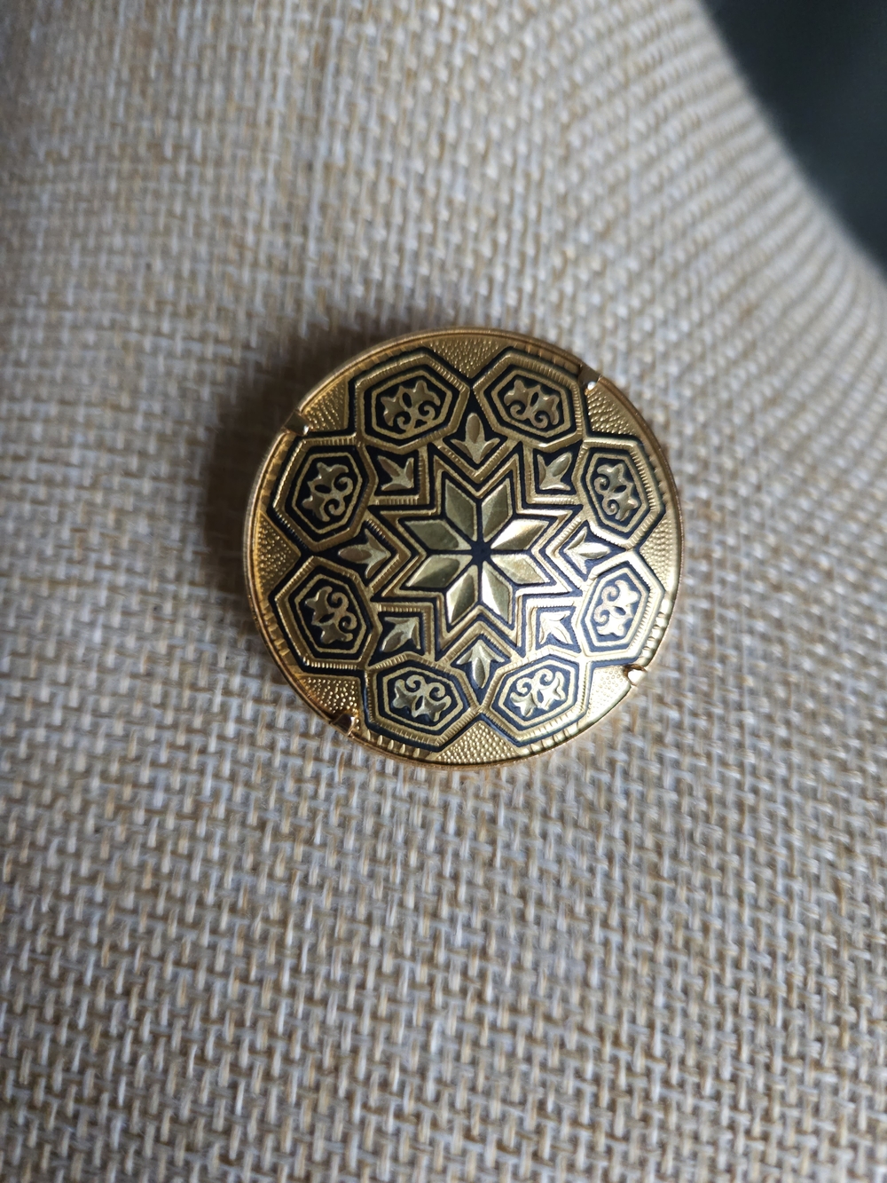 Title: Vintage 24K Solid Gold Pendant Modernist Geometric Design with Black Enam